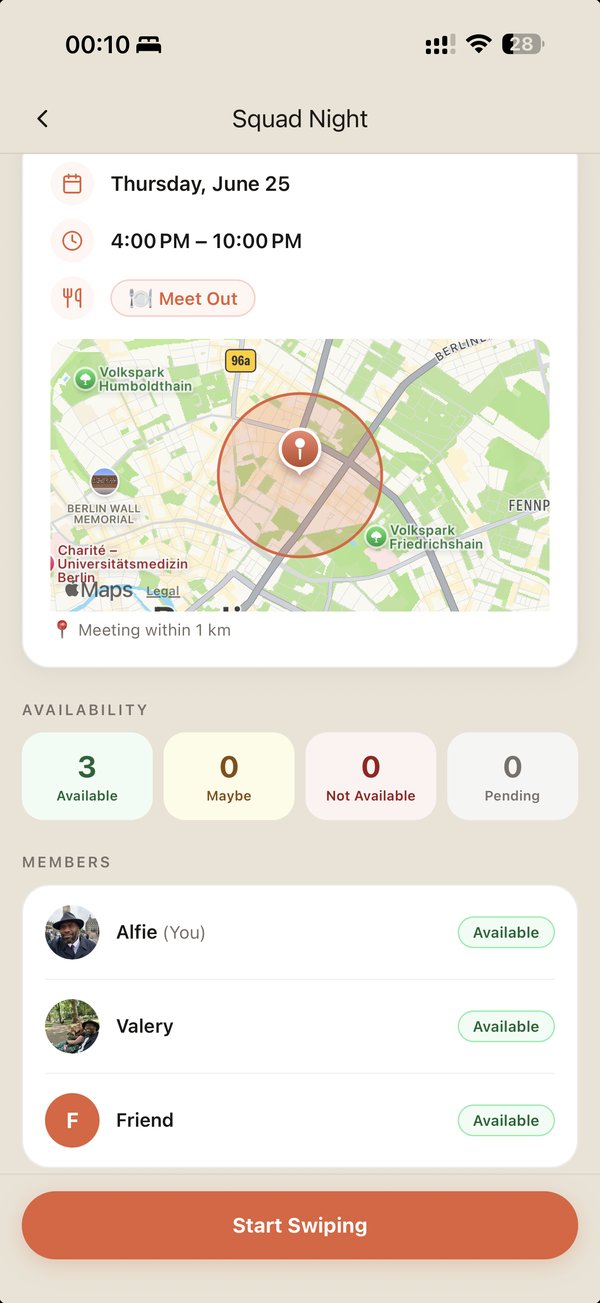 JOSI Squad Night with map and availability
